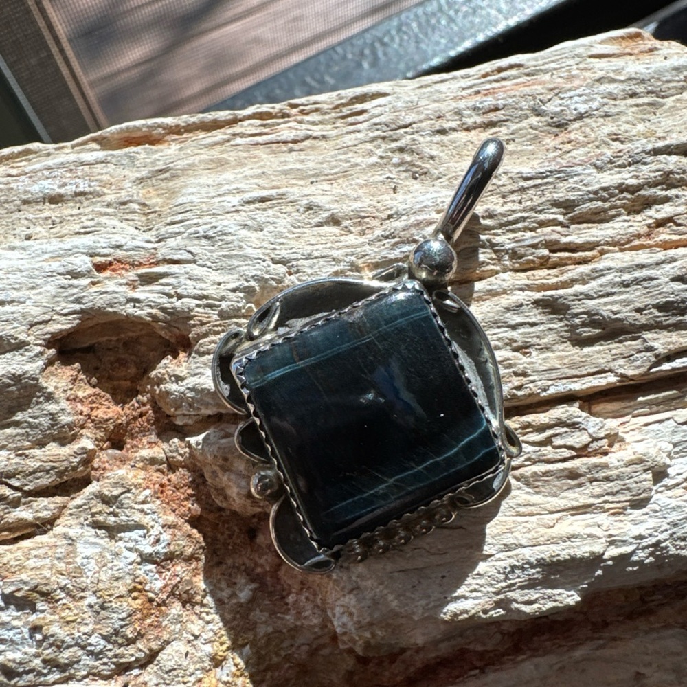 Native American Hawks Eye Pendant- signed by the Navajo Artist “BBT”